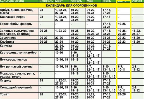 Лунный посевной календарь на июль 2018 года — таблица благоприятных дней для Средней полосы России и Подмосковья