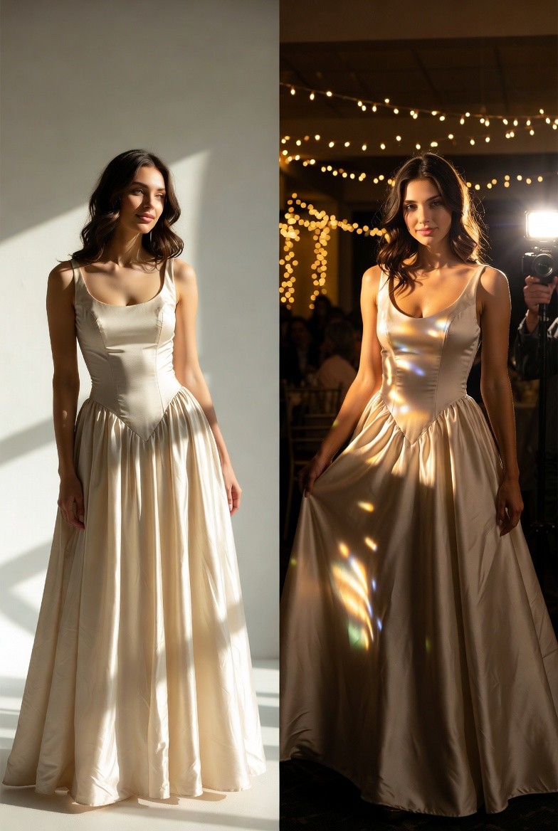 различные варианты отражения света на платье