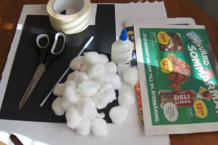 Материалы для изготовления овечки из ватных шариков